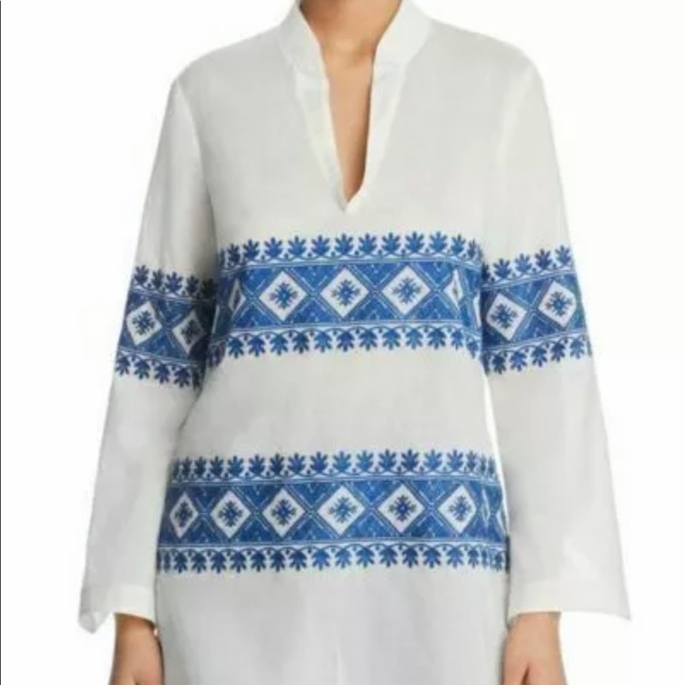 Tory Burch Ivory and Cobalt Embroidered Tunic - Picture 4 of 4